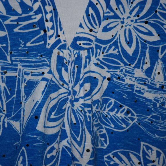 NWOT Marine Blue Silver Sequined Nautical Top-2X - Picture 5 of 7